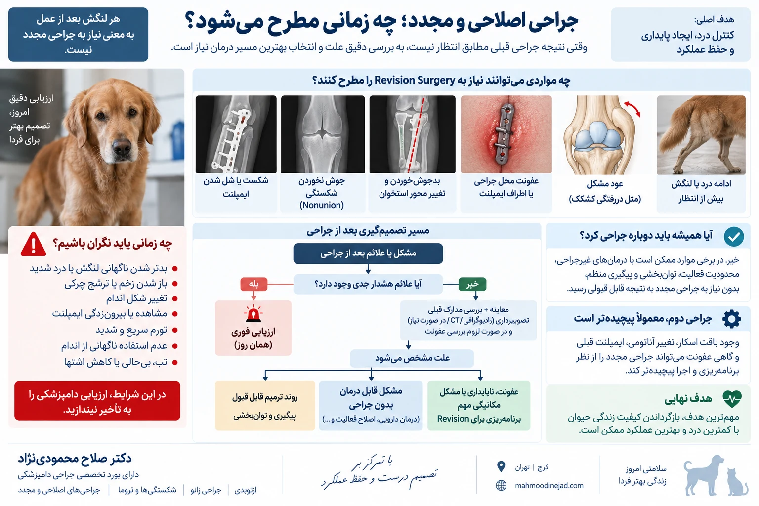مسیر تصمیمگیری برای بررسی مشکل بعد از جراحی حیوان و تعیین نیاز یا عدم نیاز به Revision Surgery